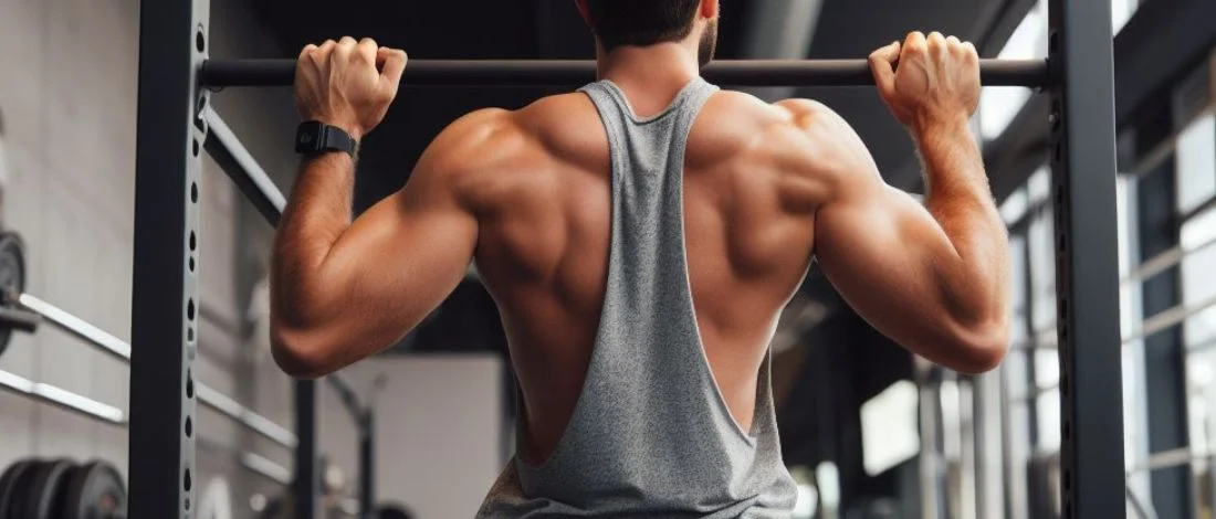 A man using power towers while working out in the gym