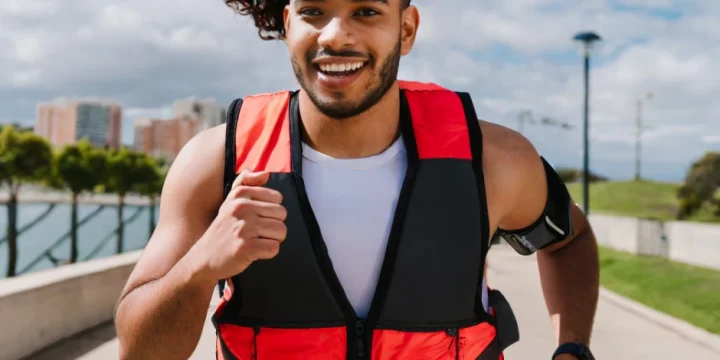 man jogging with weighed vest