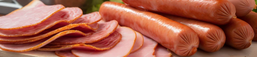 A close up shot of bacon and hotdogs