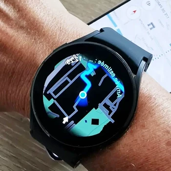 A close up shot of a fitness tracker watch displaying the GPS