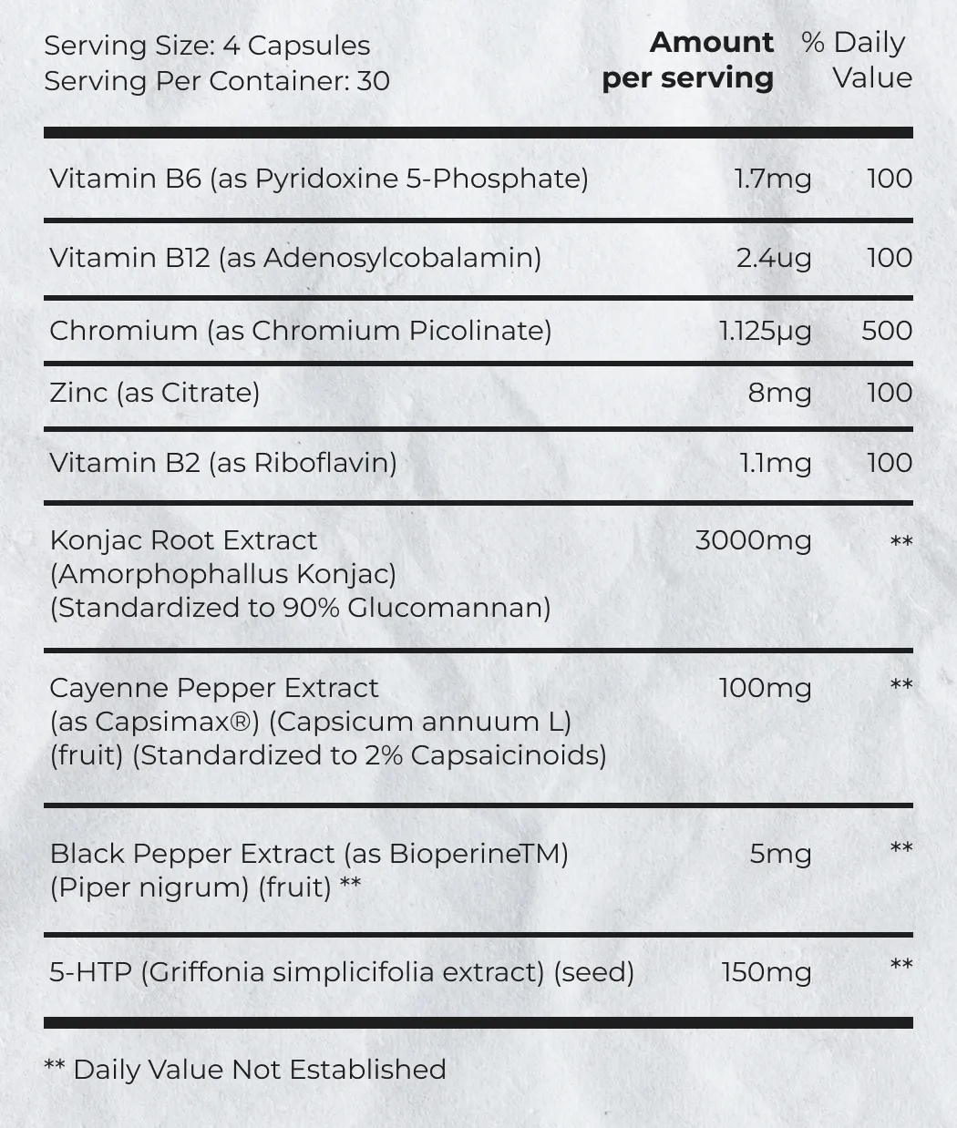 Supplement Facts of Hourglass