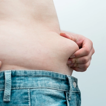 Squishing belly fat to show weight