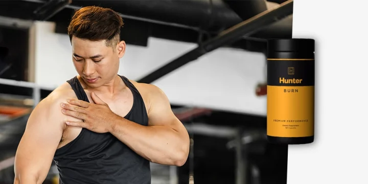 Muscular person with hunter burn product overlay