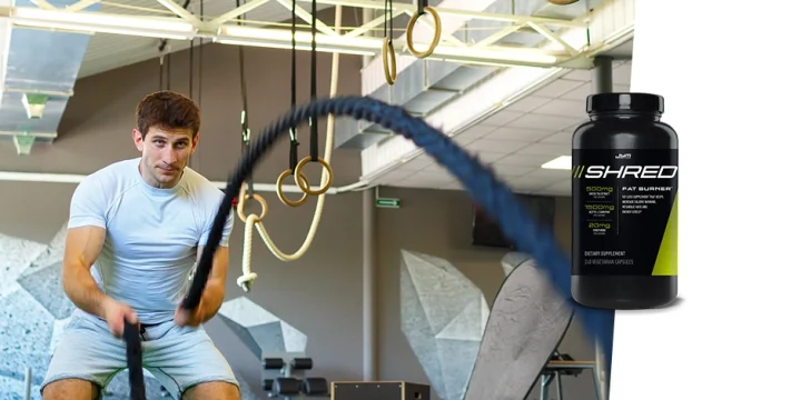 Working out with JYM Shred supplement overlay