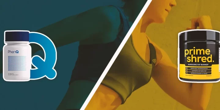 PhenQ Vs PrimeShred graphic with a woman in the background running