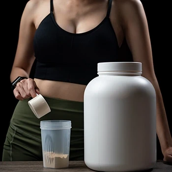 A woman making a drink with BCAA powder