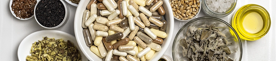Top view of supplements with ingredients