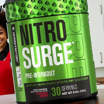 Nitrosurge pre-workout CTA supplement container